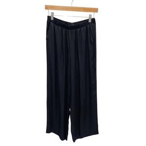 Nation LTD Satin Pants Elastic Waist Women's Small Black Pockets Wide Leg